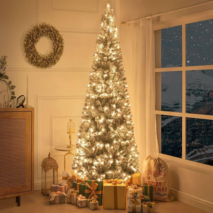 Naomi Home Salzburg 9ft Frosted Prelit Slim Artificial Christmas Tree with 1455 Branch Tips, 500