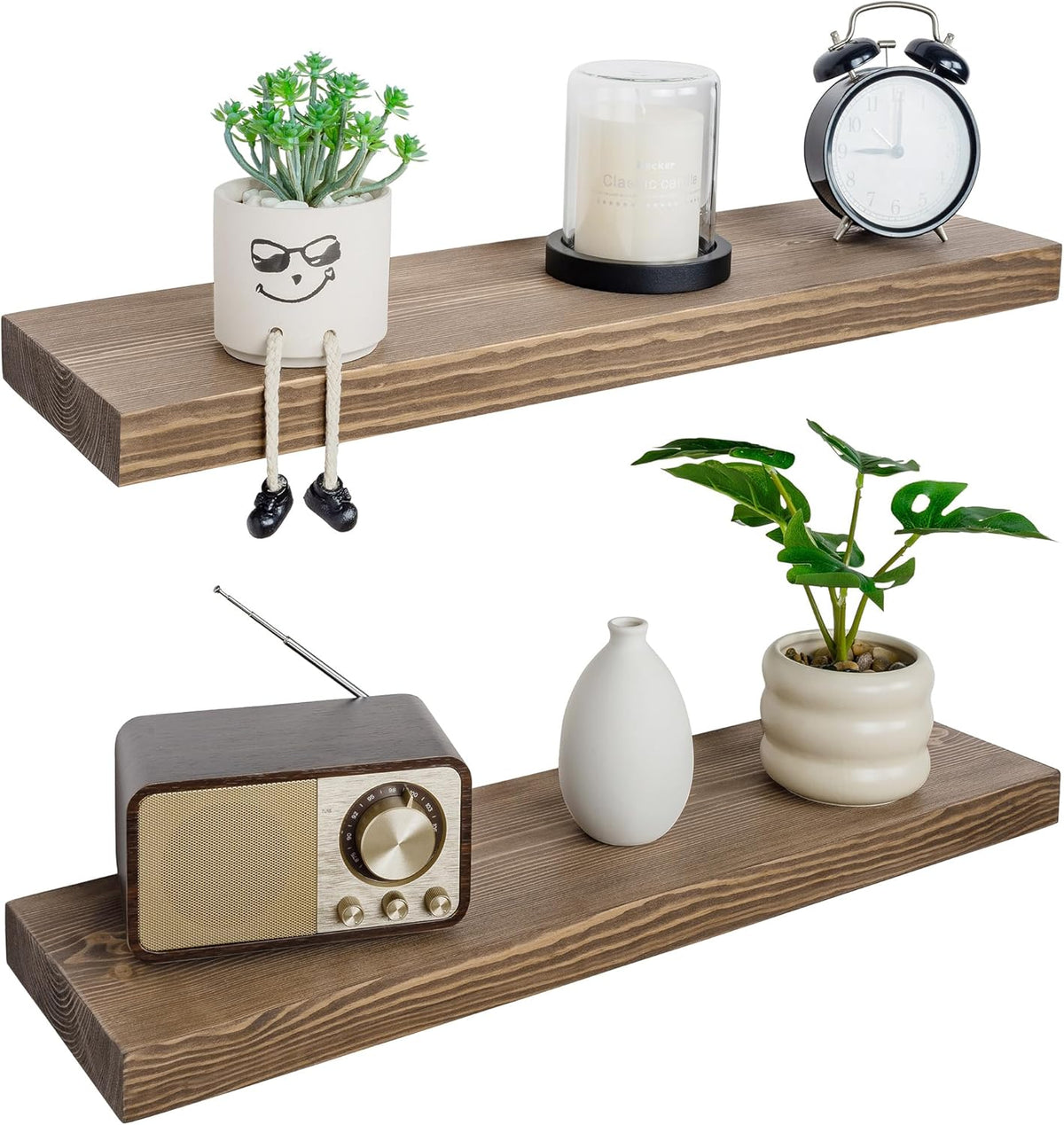 BGMG 30 inch Walnut Floating Shelves for Wall Set of 2,High End Solid Real Wood 30 in Floating