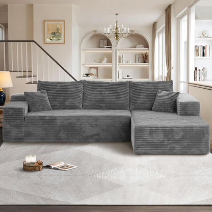 106" Cloud Sectional Couches for Living Room,Plush Corduroy Boneless Couch with Comfy Chaise,L