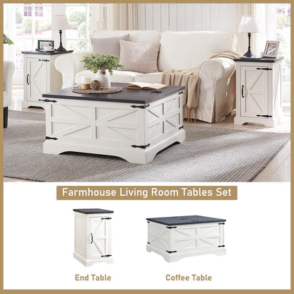 JXQTLINGMU Nightstand with Charging Station, Rectangular Farmhouse End Table with Barn Door and