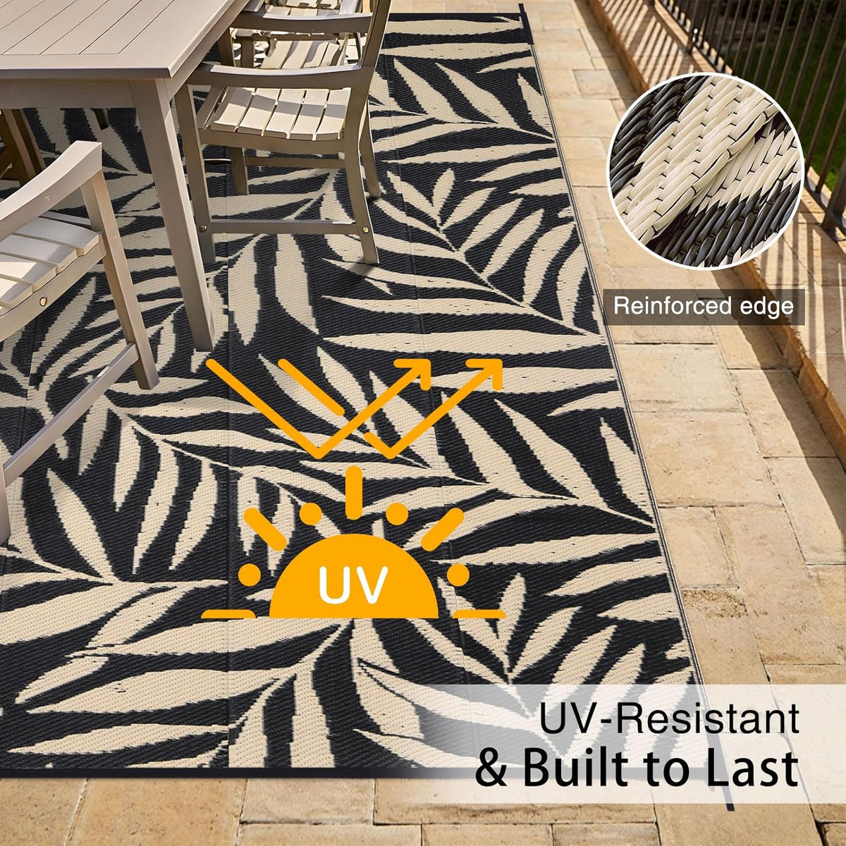 OLANLY Waterproof Outdoor Rug 9x12 ft, Reversible Outdoor Plastic Straw Rug with Leaf Pattern, RV
