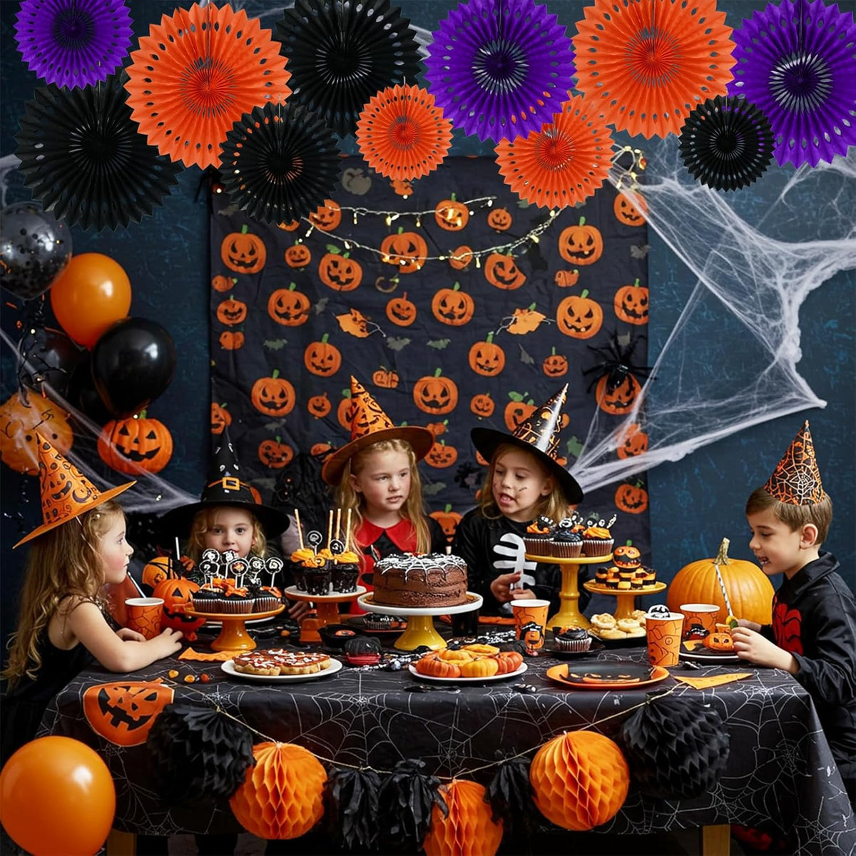 BEISHIDA Black Orange Purple Hanging Honeycomb Round Paper Fans Decoration Set for New Year Baby