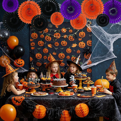 BEISHIDA Black Orange Purple Hanging Honeycomb Round Paper Fans Decoration Set for New Year Baby
