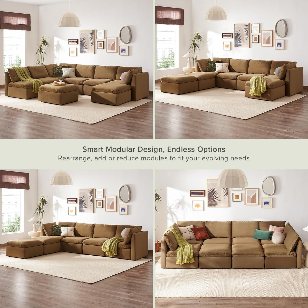 mopio Oversized Modular Sectional Sofa with Fully Removable Covers and Storage, Convertible U