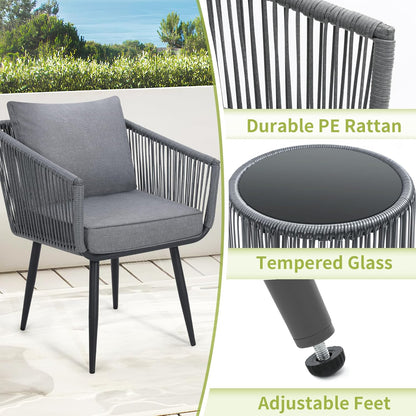 Kromax 3 Pieces Patio Rattan Bistro Conversation Set, Outdoor All-Weather Wicker Furniture Chairs
