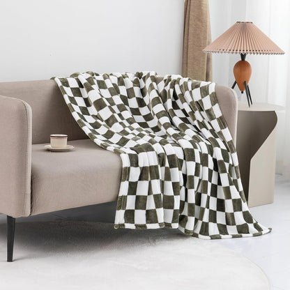 LOMAO Throw Blankets Flannel Blanket with Checkerboard Grid Pattern Soft Throw Blanket for Couch
