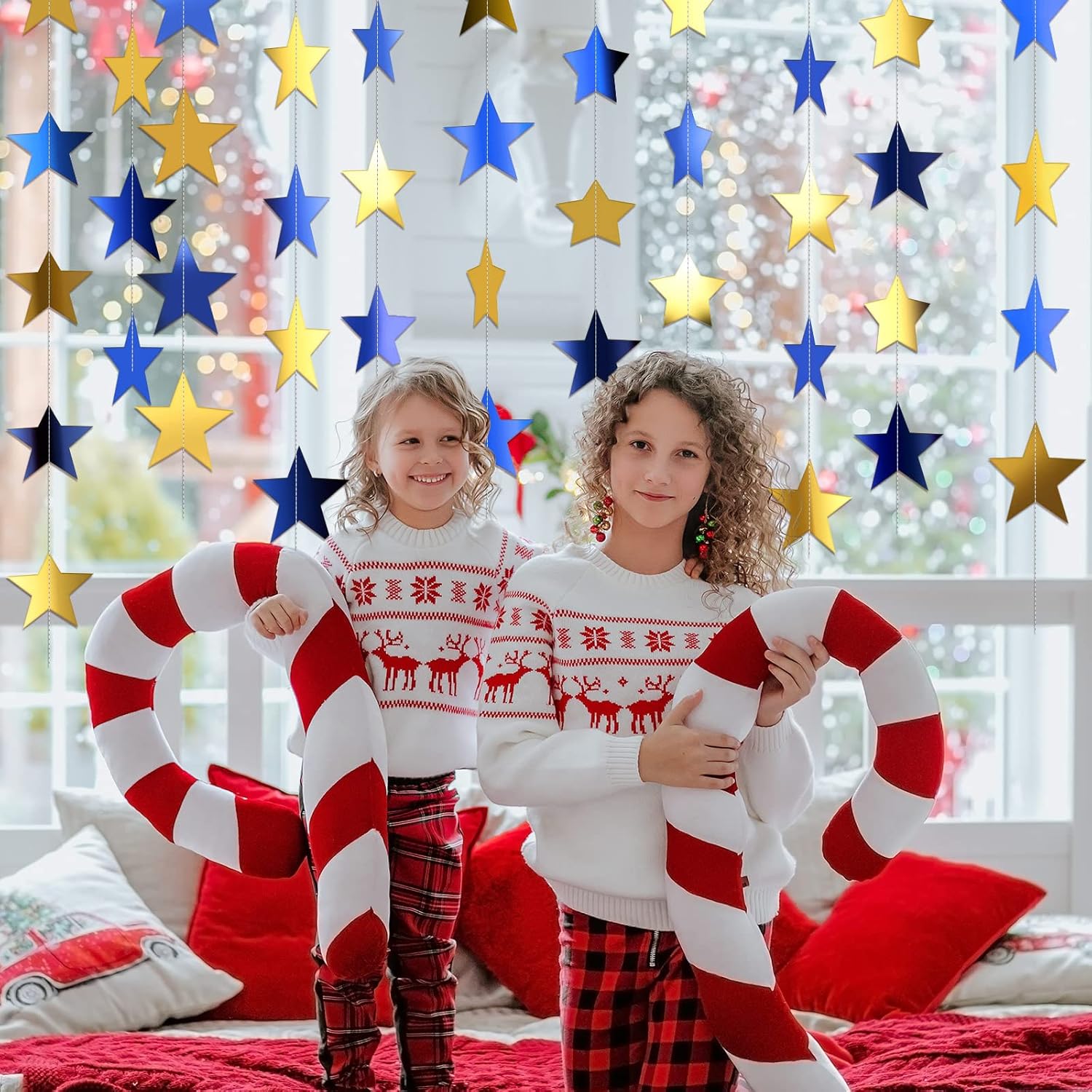 Patelai Glitter Star Garland Banner Decor 130 Feet Star Hanging Bunting Banner Twinkle Backdrop for