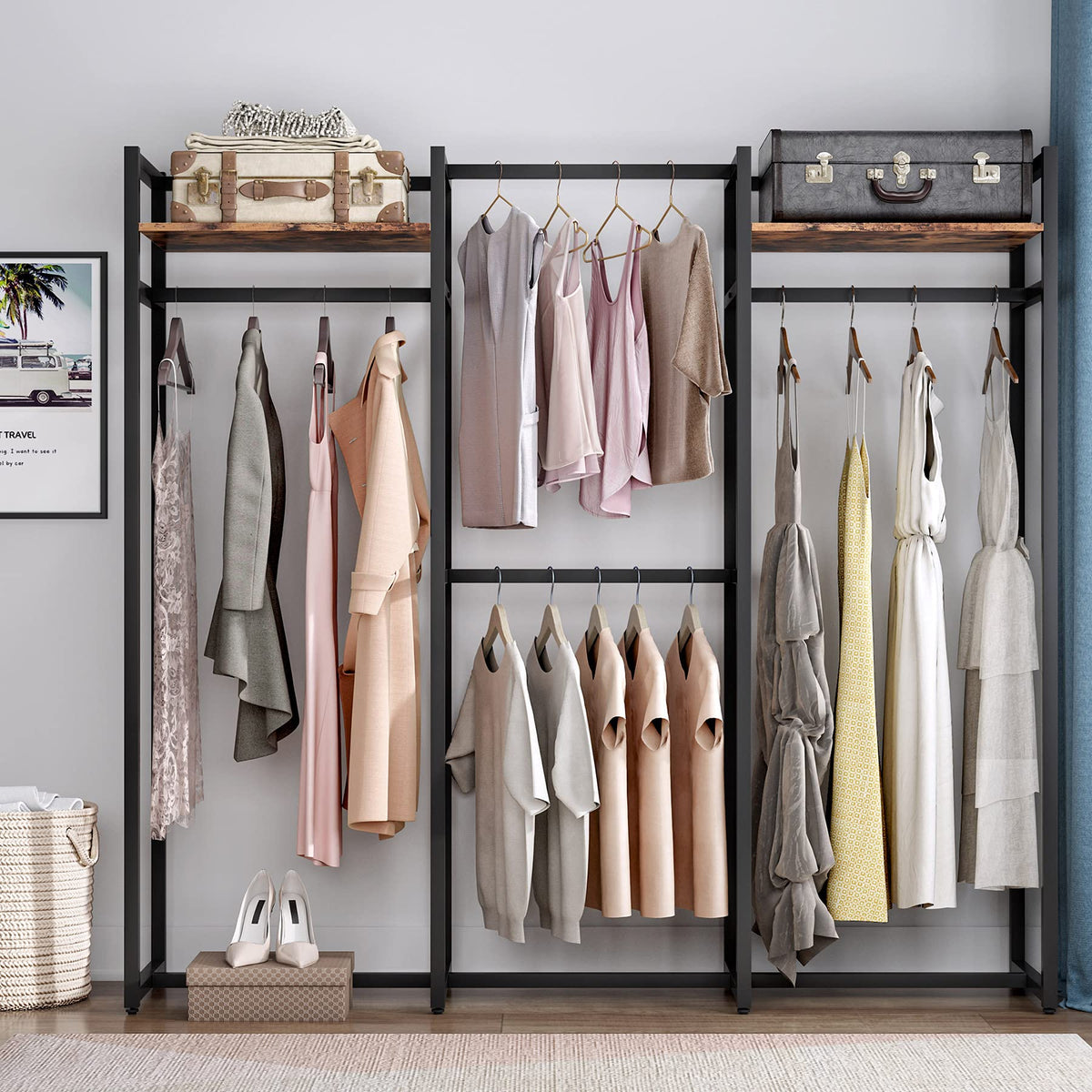 Tribesigns Garment Rack with Shelves and Hanging Rod (Dark Black)