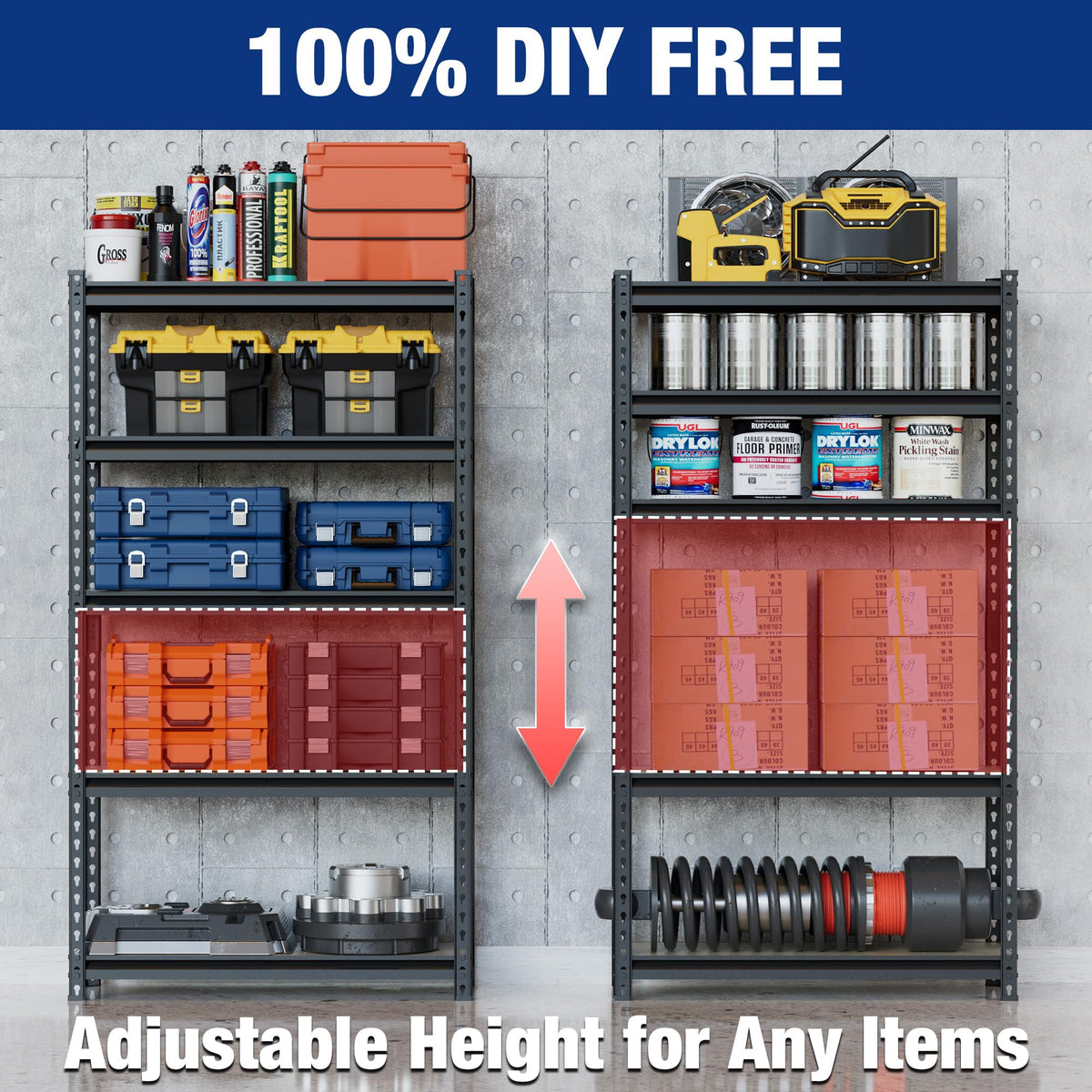 WORKPRO 5-Tier Storage Shelf, 72" H Heavy Duty Adjustable Garage Shelving Unit 2180LBS Capacity