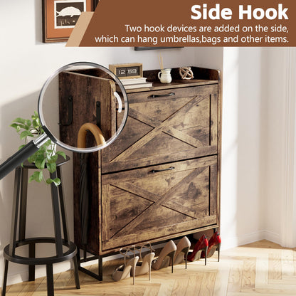 YIKEHOME Shoe Storage Cabinet for Entryway with 2 Flip Drawers, Freestanding Organizer with Metal