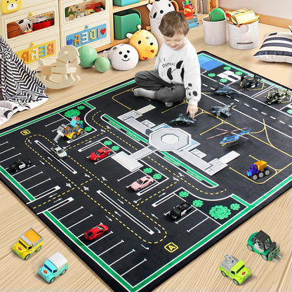 Kids Rug, Road Carpet for Kids with Combined City Road Traffic System, Car Rug and Airport Play