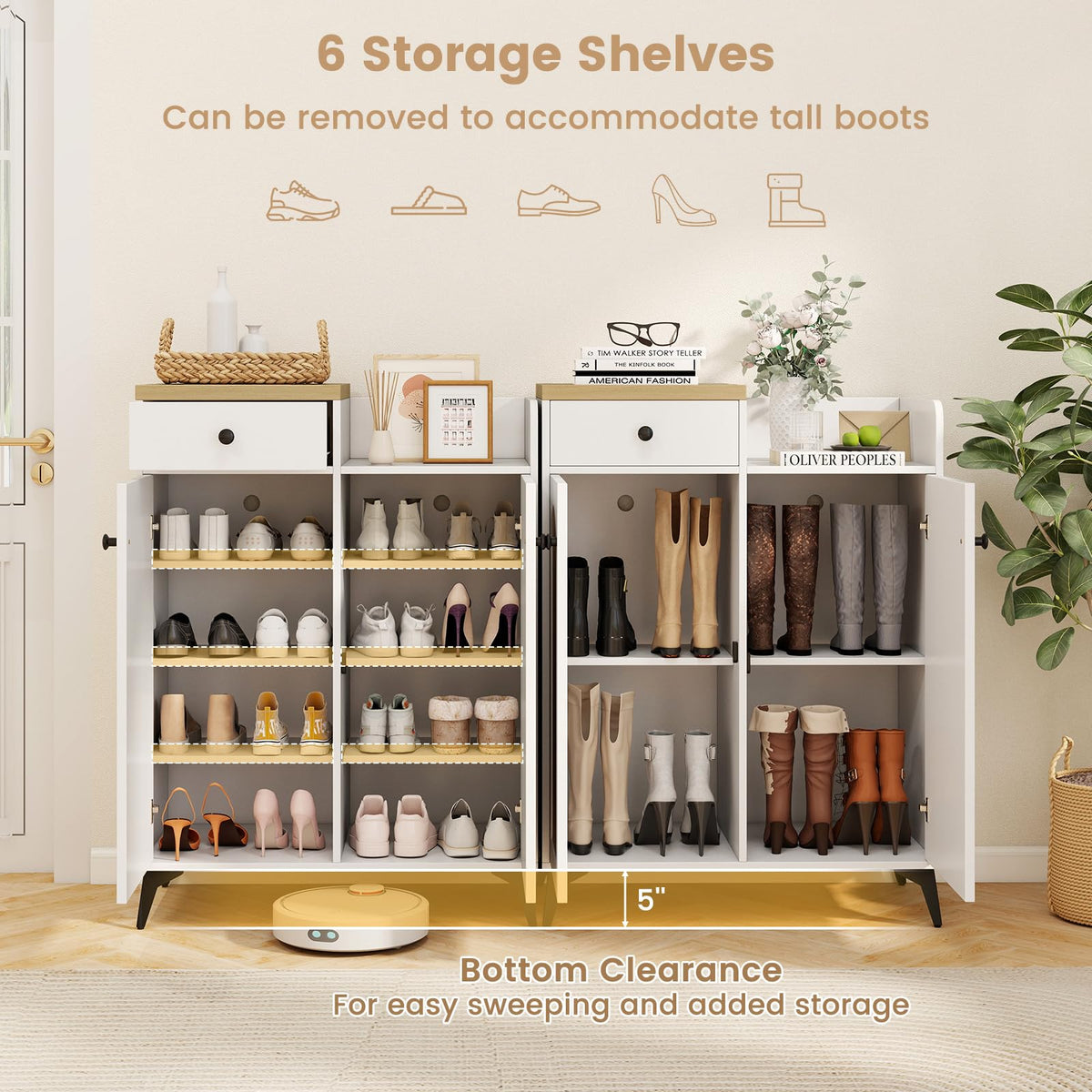 GIANTEX Shoe Storage Cabinet for Entryway, Shoe Cabinet with Doors, White
