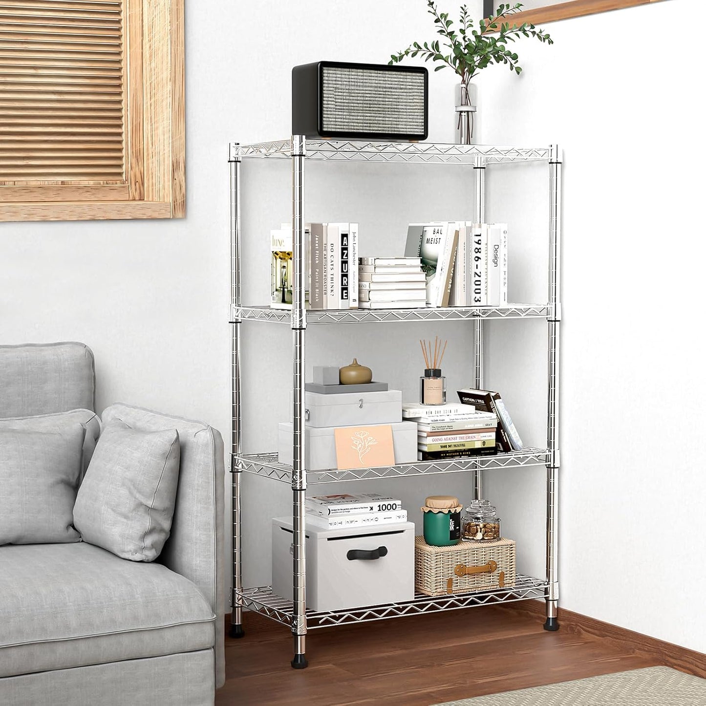 1000 lbs Storage Shelving Steel Heavy Duty 4-Tier Utility Shelving Unit Steel Organizer Wire Rack