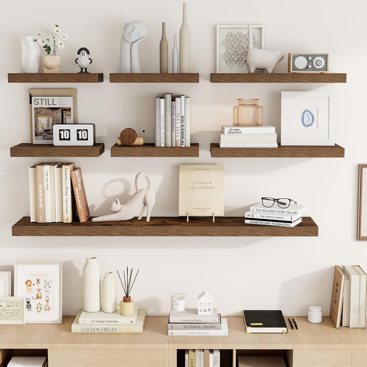 16 Inch Floating Shelves, 16"x9.25"x1.5" Inch Deep Floating Shelves for Wall, Wooden Shelves for