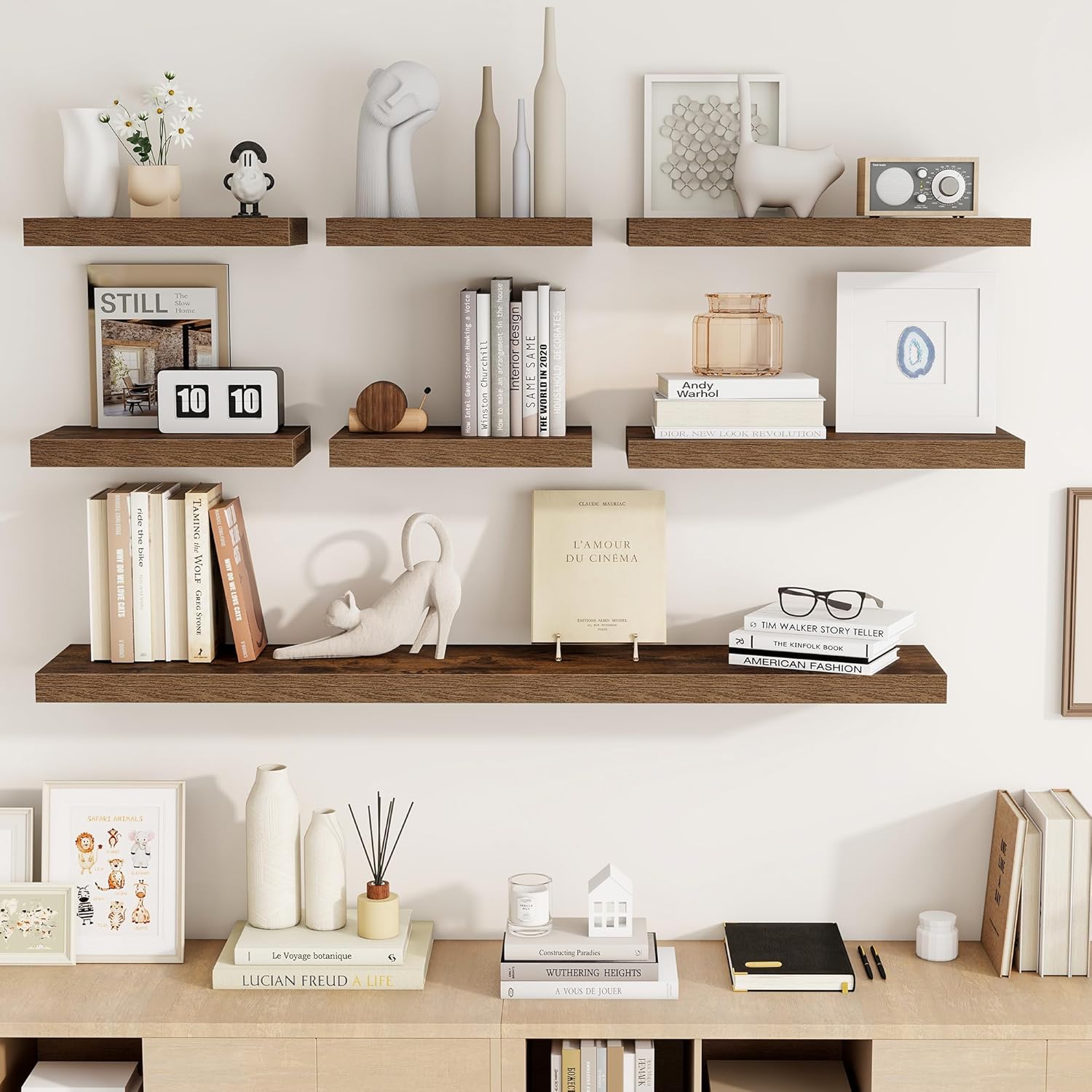 16 Inch Floating Shelves, 16"x9.25"x1.5" Inch Deep Floating Shelves for Wall, Wooden Shelves for