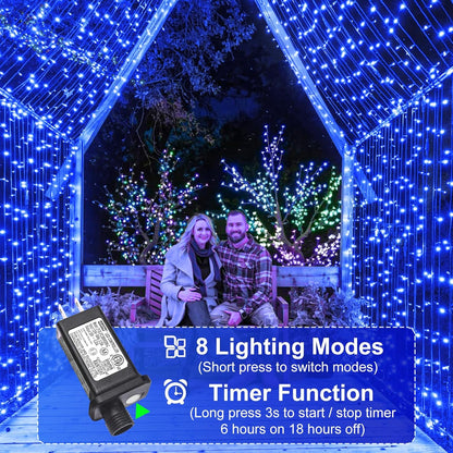 100FT 300 LED Christmas Lights Outdoor, Blue Christmas Tree Lights with 8 Modes Waterproof, Plug in