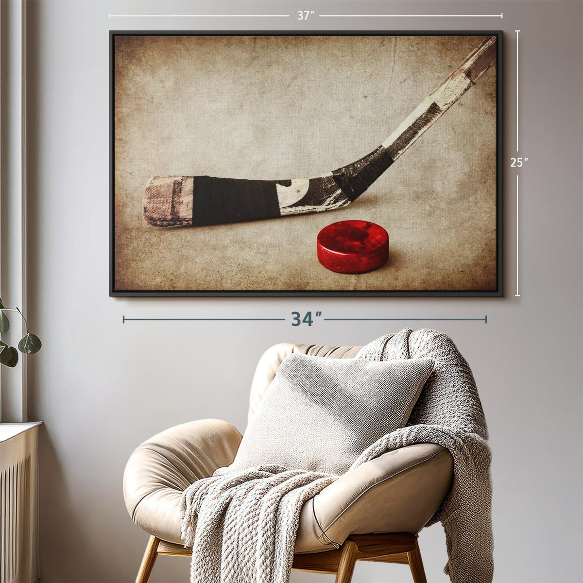 Elephant Stock Vintage Ice Hockey Wall Art - Horizontal Framed Canvas - 1-Piece Hallway Wall Decor