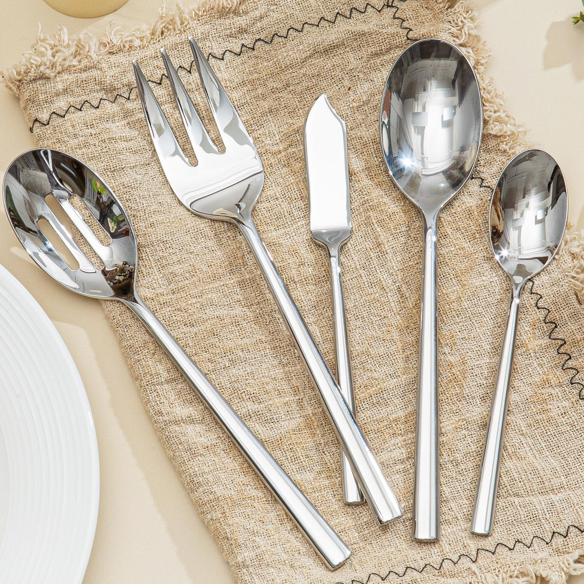 KINGSTONE Silverware Set with Serving Utensils, 45-Piece Forged Flatware Set Cutlery Set Premium