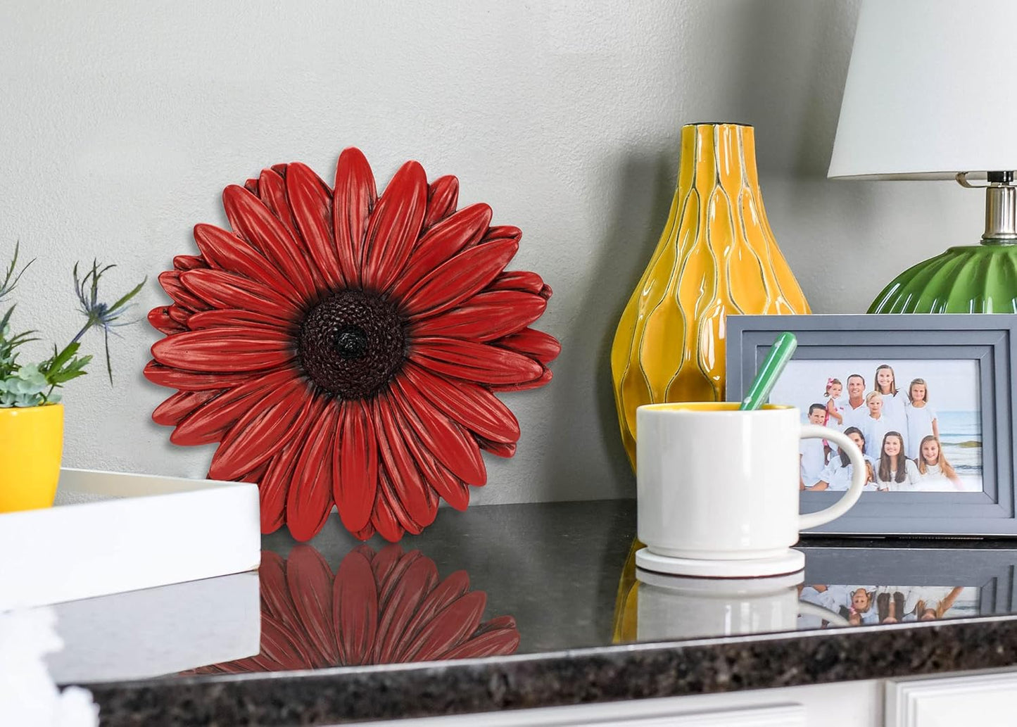 NAT & Jules Gerbera Daisy Flower Shaped Dimensional Indoor Outdoor 12 inch Cast Resin Decorative