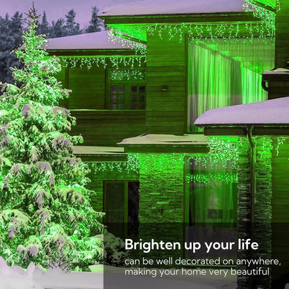 Hopolon 33FT 360L LED Christmas Icicle Lights Outdoor Waterproof,8 Modes Plug in Curtain String