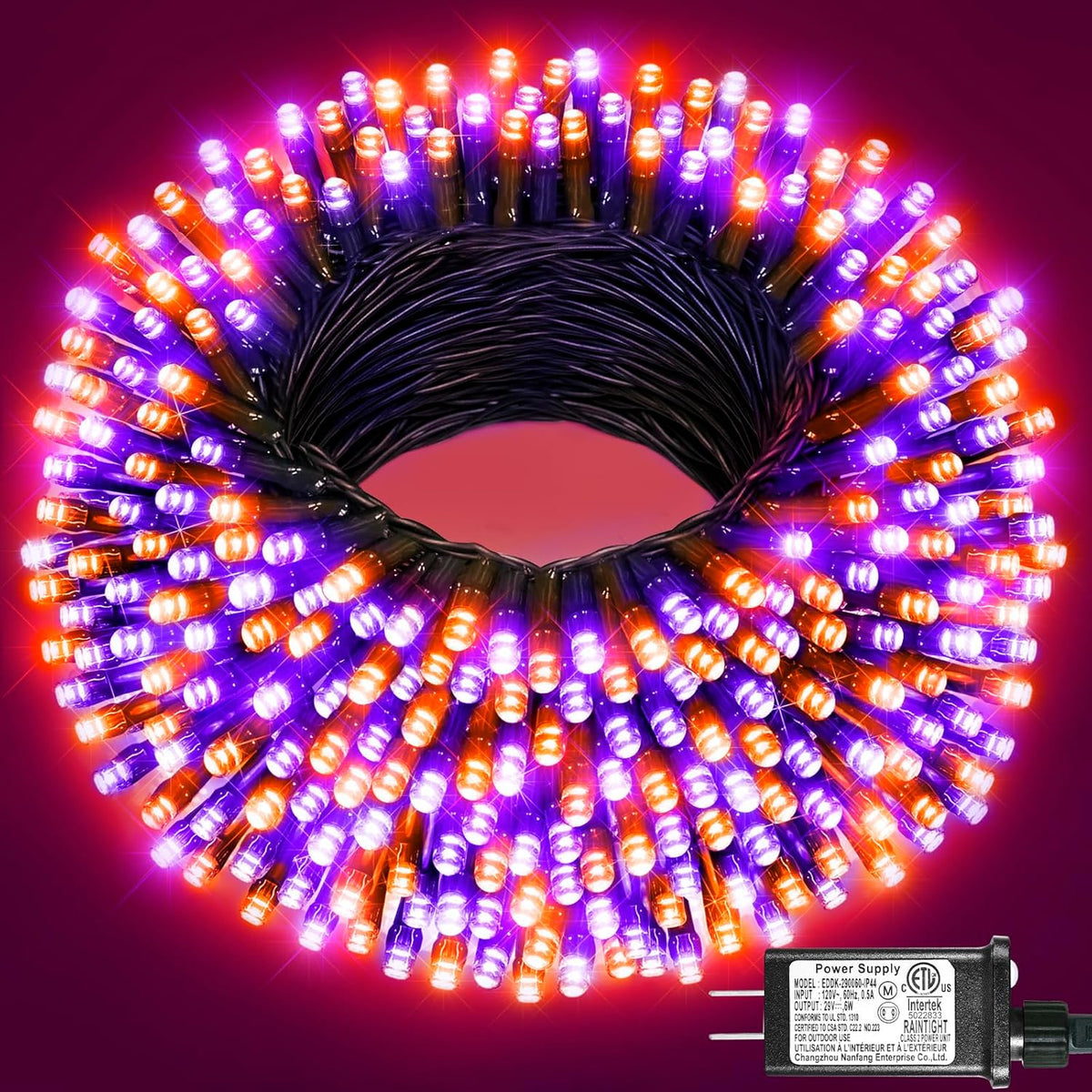 Purple and Orange Halloween Lights, 100FT 300 LED String Lights for Outside with 8 Modes