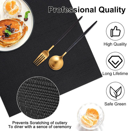 Vinyl Placemats Set of 6, PVC Woven Washable Non-Slip Table Mats, Heat Resistant Wrinkle Free Place