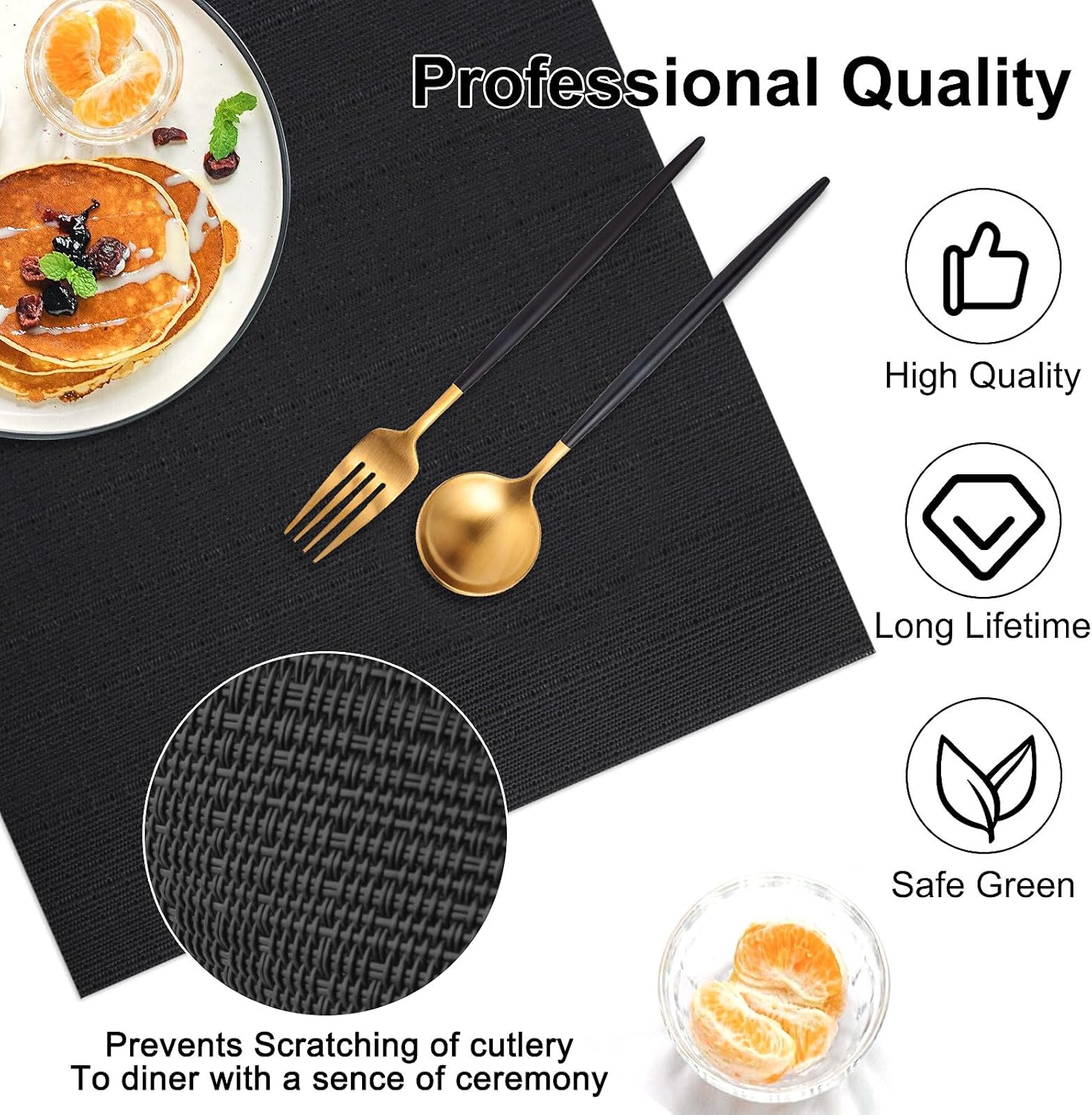 Vinyl Placemats Set of 8, PVC Woven Washable Non-Slip Table Mats, Heat Resistant Wrinkle Free Place