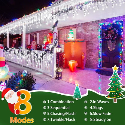 KNONEW 33FT 400 LED Christmas Lights Outdoor Black Wire String Lights with 75 Drops, 8 Lighting