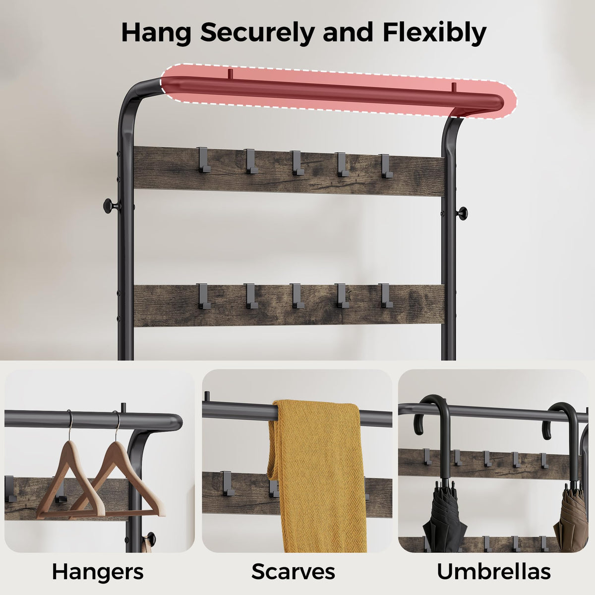 NEWBULIG Coat Rack, Hall Tree with Shoe Bench, 4-in-1 Entryway Organizer with 10 Hooks and Storage