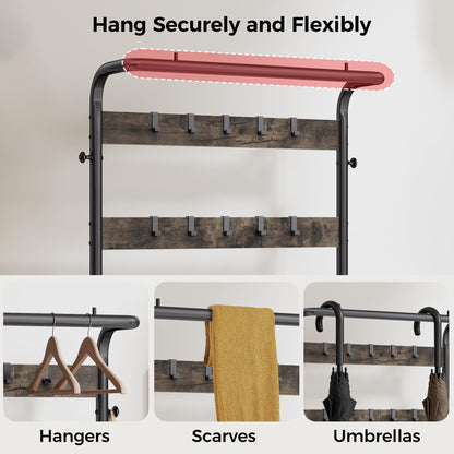 NEWBULIG Coat Rack, Hall Tree with Shoe Bench, 4-in-1 Entryway Organizer with 10 Hooks and Storage