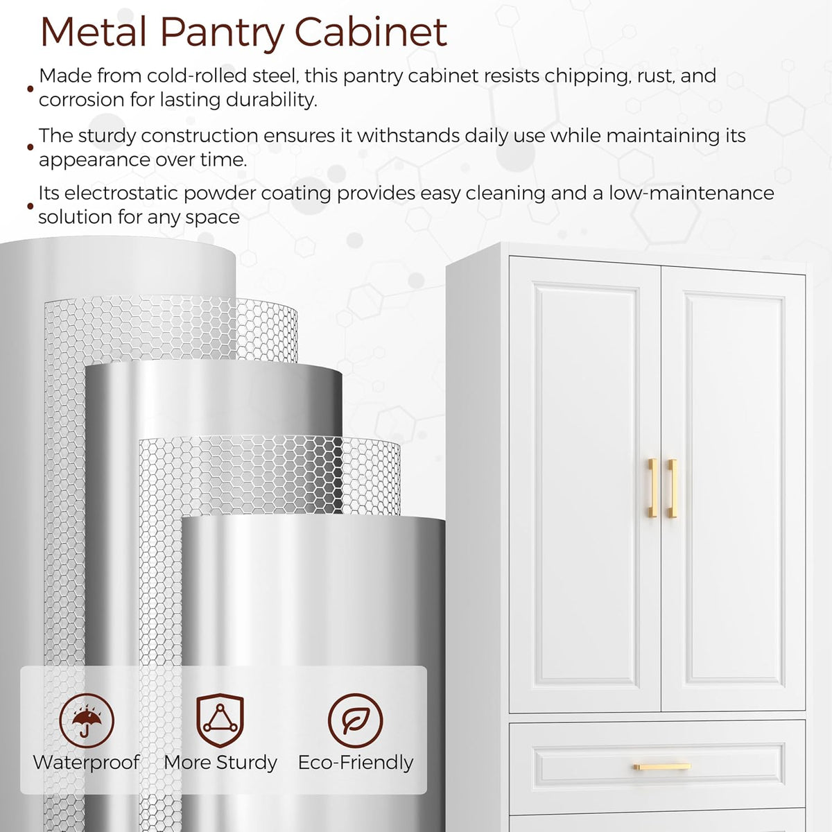 75" Kitchen Pantry Cabinet, Metal Storage Cabinets with Doors and Adjustable Shelves, White Tall