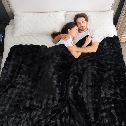 Cozy Bliss Faux Fur Throw Blanket for Couch, Fuzzy Soft Plush Thick Bubble Blanket for Sofa Bedroom