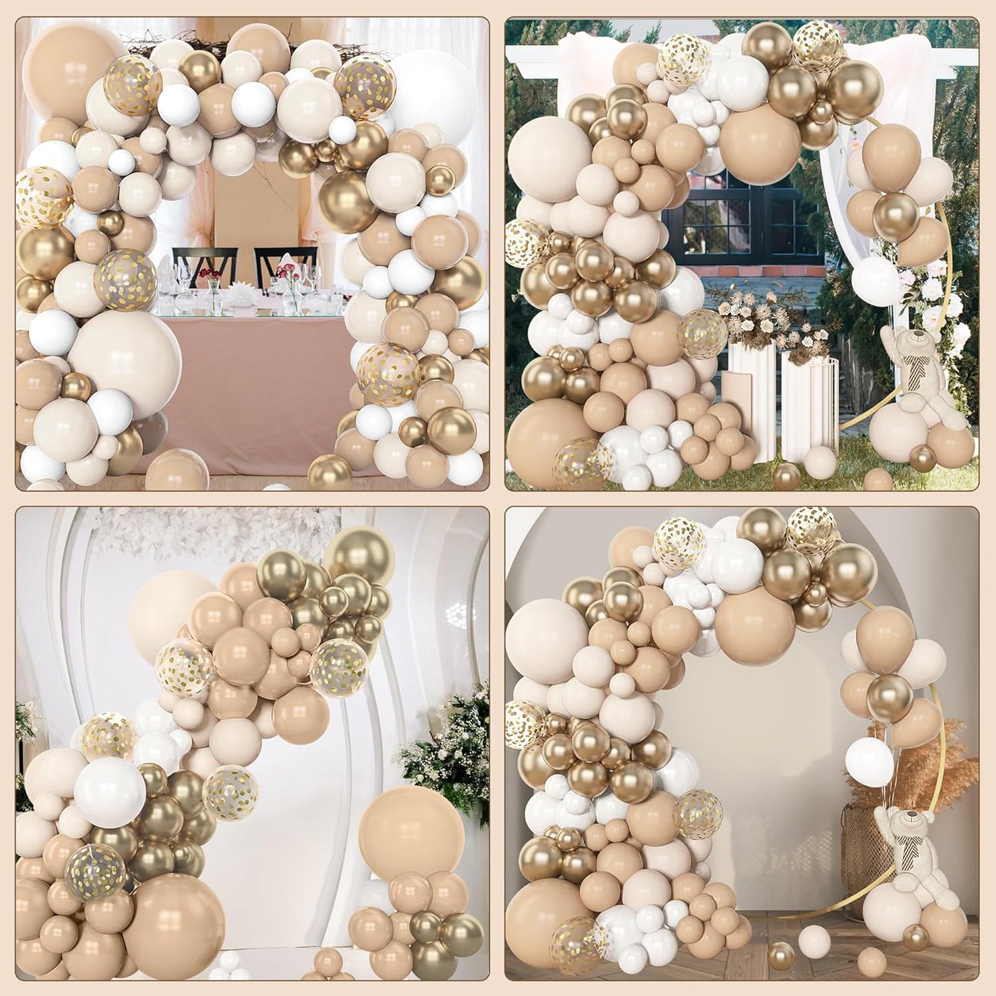 Amandir 153pcs White Sand Balloon Garland Arch Kit, Different Sizes 18 12 10 5 inch Beige Cream
