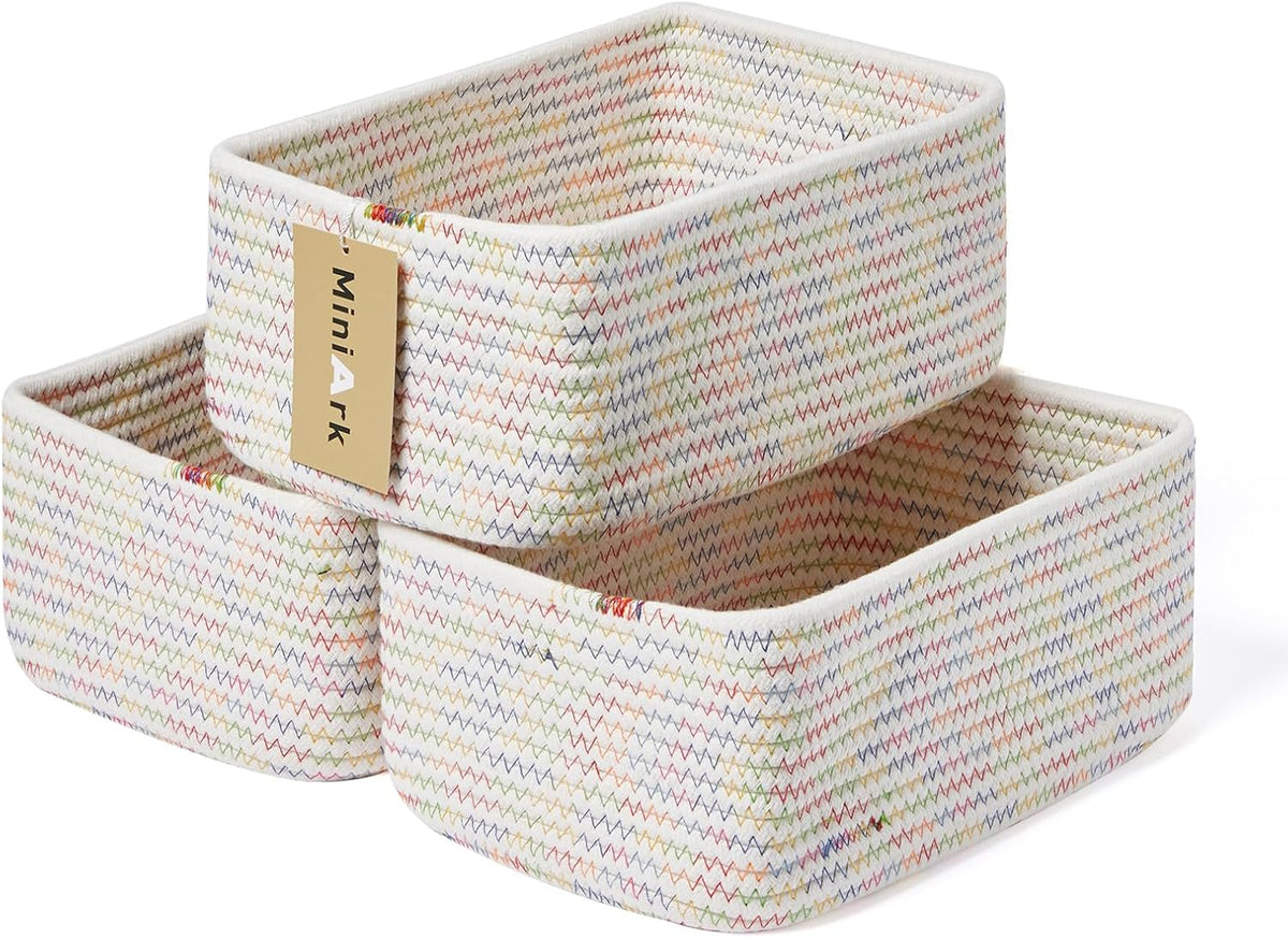 Small Storage Baskets for Organizing | Closet Organizer Bins | Shelf Toy Basket | Woven Rope