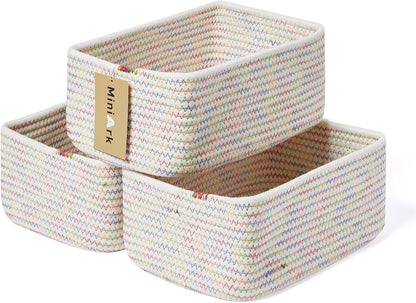 Small Storage Baskets for Organizing | Closet Organizer Bins | Shelf Toy Basket | Woven Rope