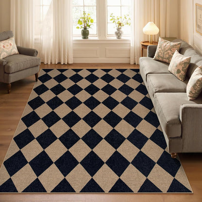 Lahome Checkered Easy Jute Outdoor Rug, 5x7 Area Rugs for Living Room Nature Large Dining Room