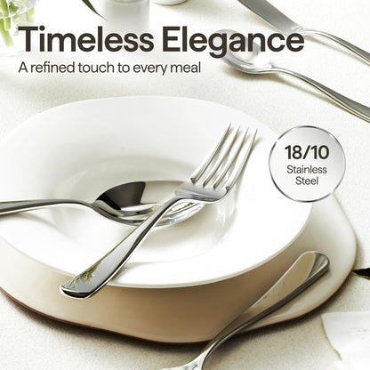 Luciella Tropea Flatware Set for 12, 65-Piece Premium 18/10 Stainless Steel Silverware Set with