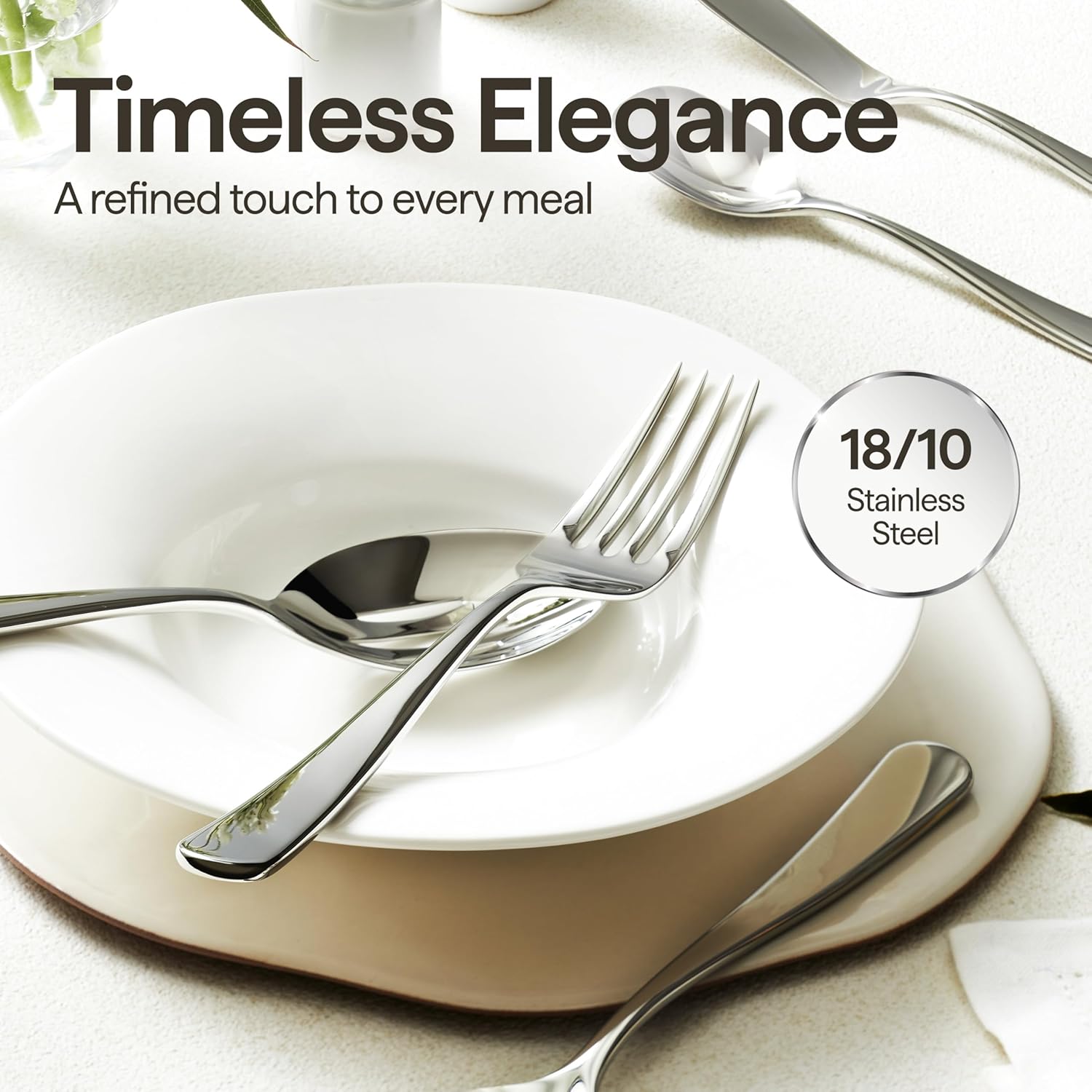 Luciella Tropea Polished Flatware Set for 8, 45-Piece Premium 18/10 Stainless Steel Silverware Set