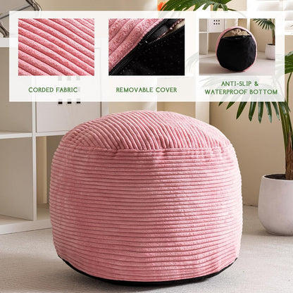 HIGOGOGO Round Stuffed Pouf Ottoman, Corduroy Poufs with Foam Chunk Filling, Furry and Fluffy Pouf