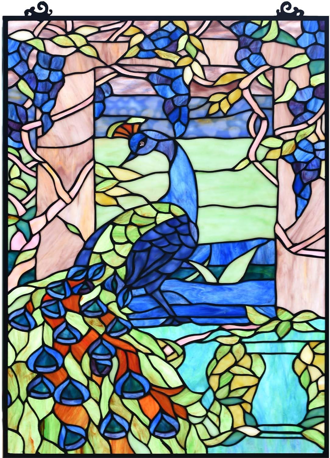 Bieye W10095 Peacock in Garden Tiffany Style Stained Glass Window Panel for Home Decor (Blue