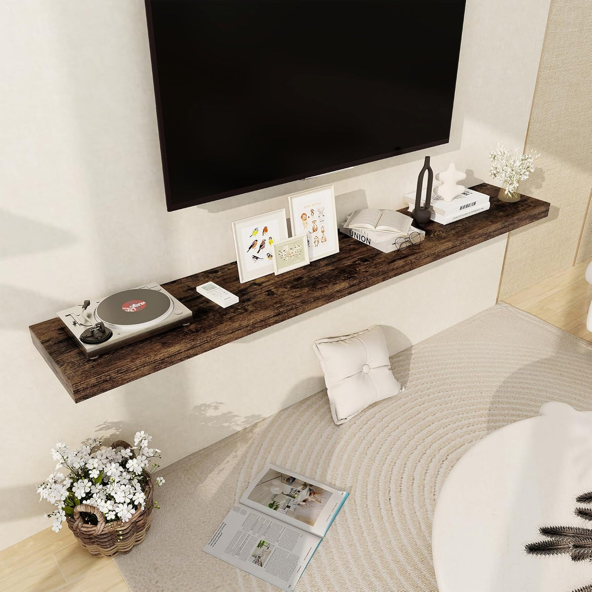 Fun Memories 72 Inch Floating Shelf, 12 Inch Deep Wall Shelf for Fireplace Mantel, Deep Storage