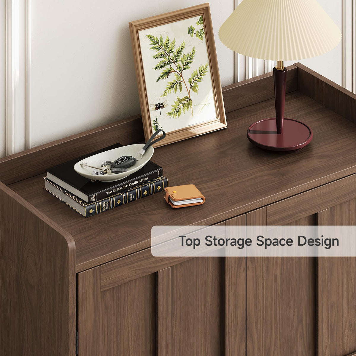 ComfyCorner Shoe Cabinet with Cross Molding Doors, 6-Tier Storage, Walnut