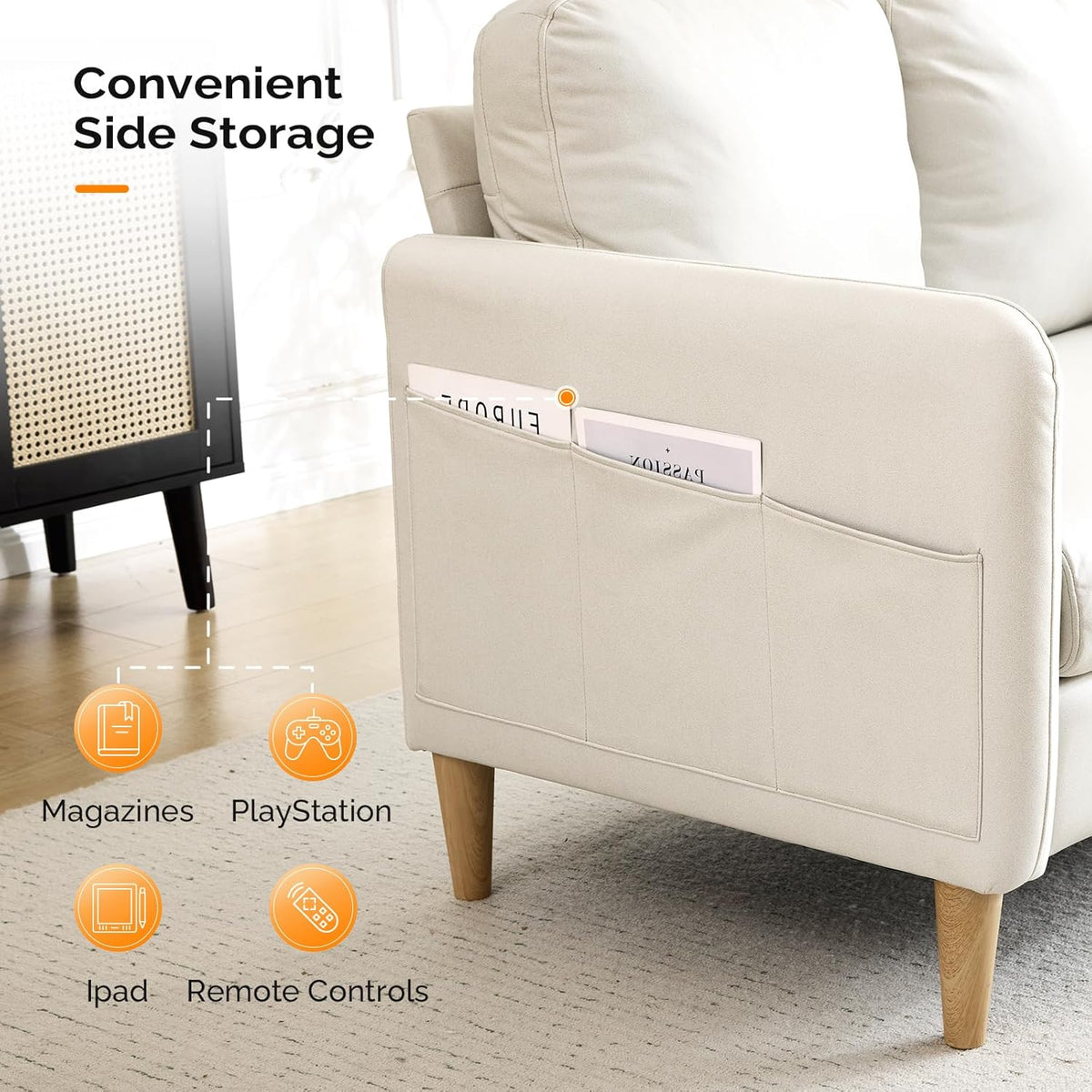 VINGLI 47" Small Couch, Beige Loveseat Mini Couch Mid Century Modern Decor Love Seat for Small