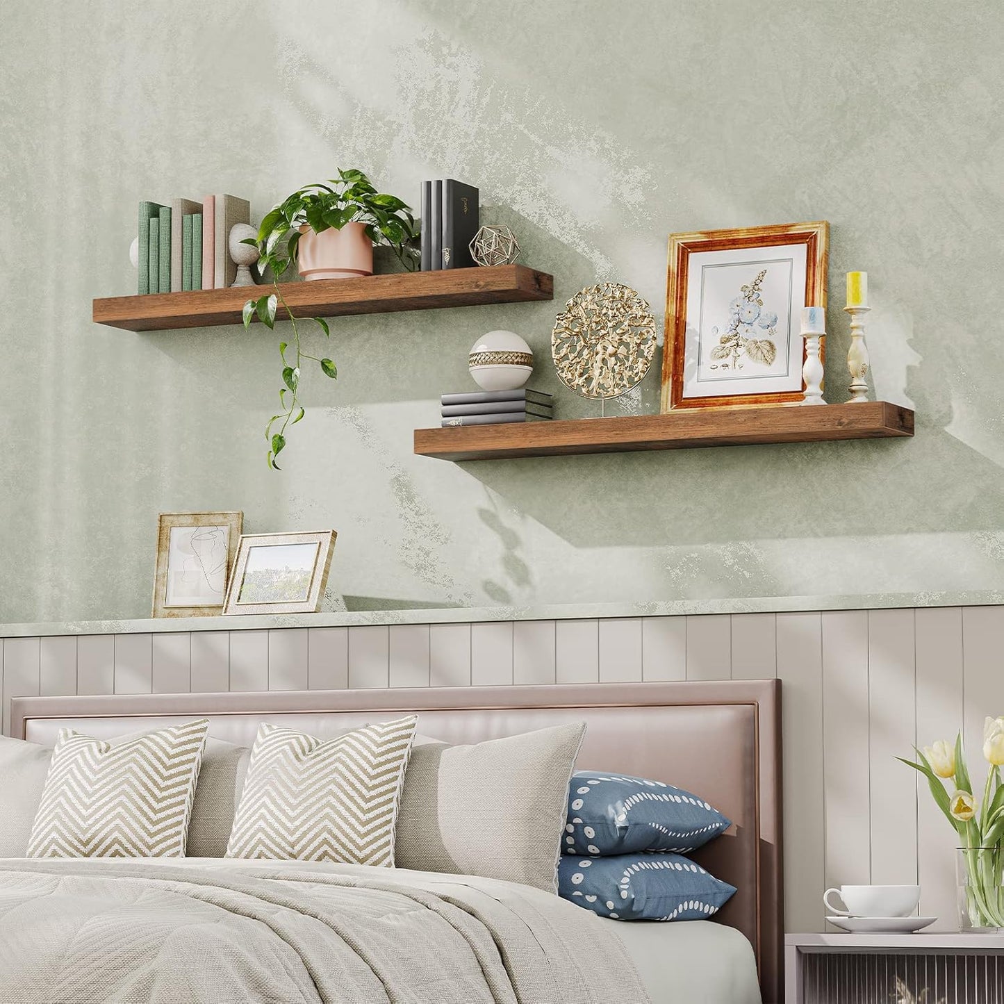 HOOBRO Floating Shelves for Wall, Wall Mounted Shelf Set of 2, 47.2" Hanging Shelf with Invisible