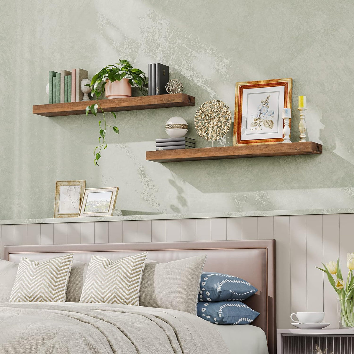 HOOBRO Floating Shelves for Wall, Wall Mounted Shelf Set of 2, 47.2" Hanging Shelf with Invisible