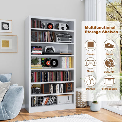 Metal DVD Storage Cabinets White, 7-Tier CD Storage Rack with Adjustable Shelves for CD Holder