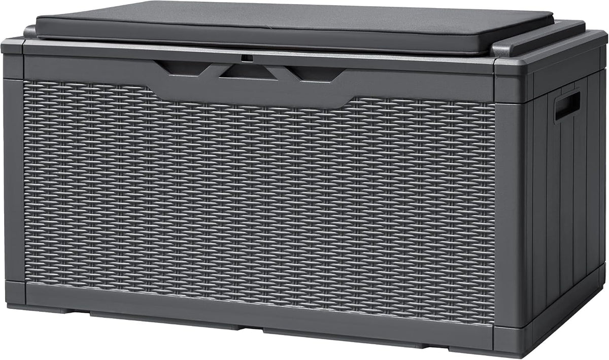 Devoko 100 Gallon Deck Box, Waterproof Resin Outdoor Storage Box with Cushion for Outside and