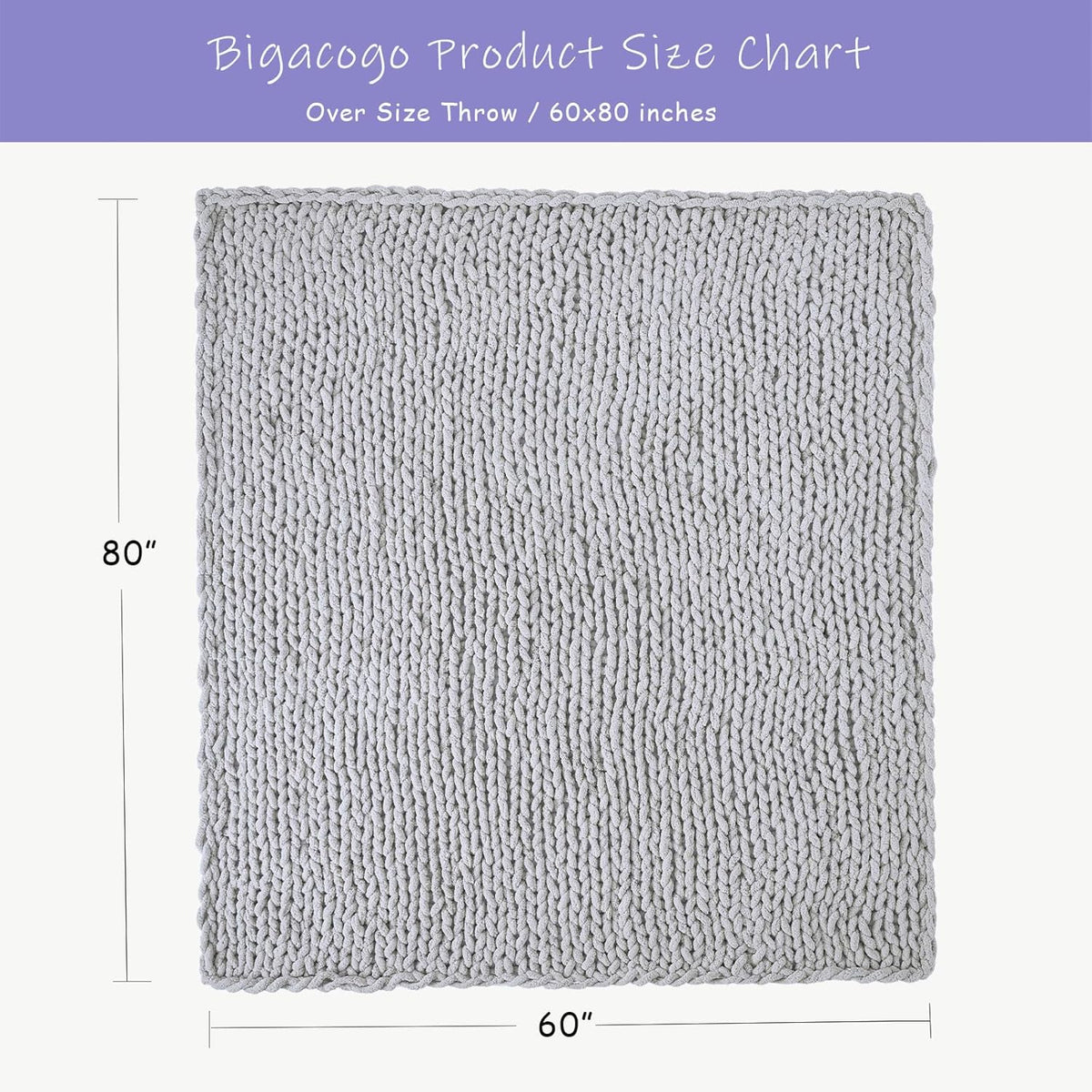 Bigacogo Chunky Knit Throw Blanket for Couch, 60x80 inches, 100% Hand Knitted with Thick Jumbo