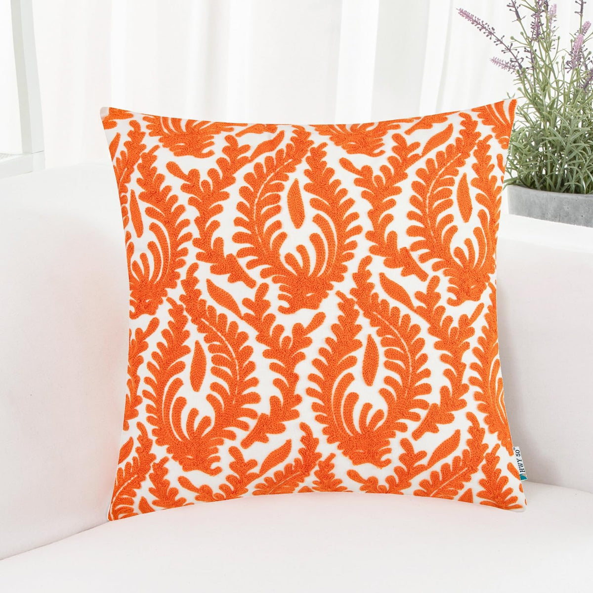 HWY 50 Orange Fall Decorative Throw Pillow Covers 18x18 Inch (1 Piece), Embroidered Cotton