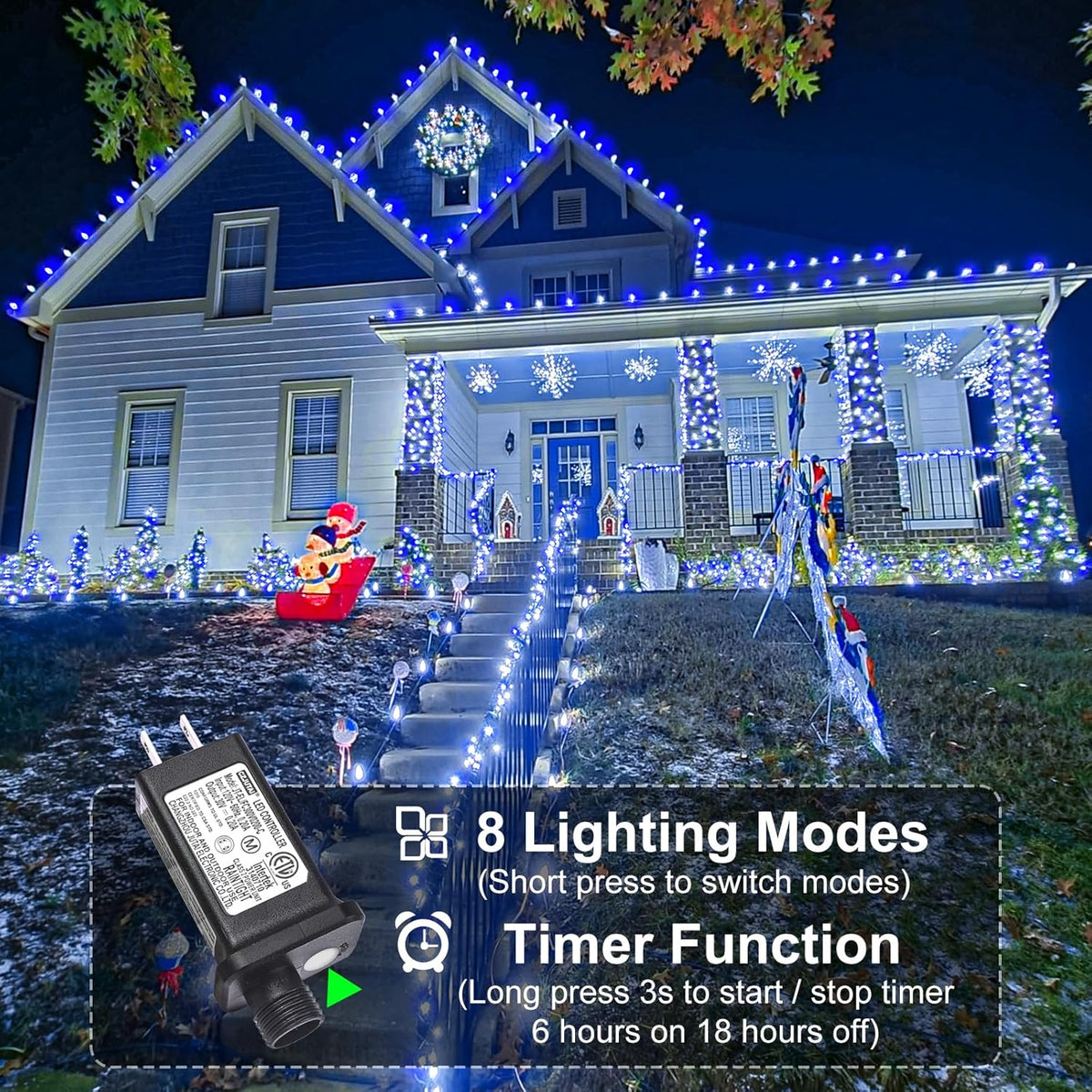 Christmas Lights Outdoor, 100FT 300 LED Christmas Tree Lights with 8 Modes Waterproof, Connectable